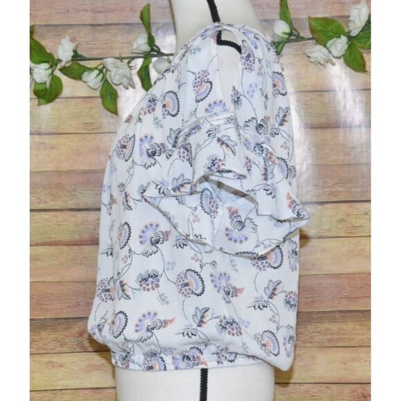 NWT Max Edition Ladies Size M Chiffon Short Ruffle Sleeve Floral Top Blouse Elas - Picture 5 of 10